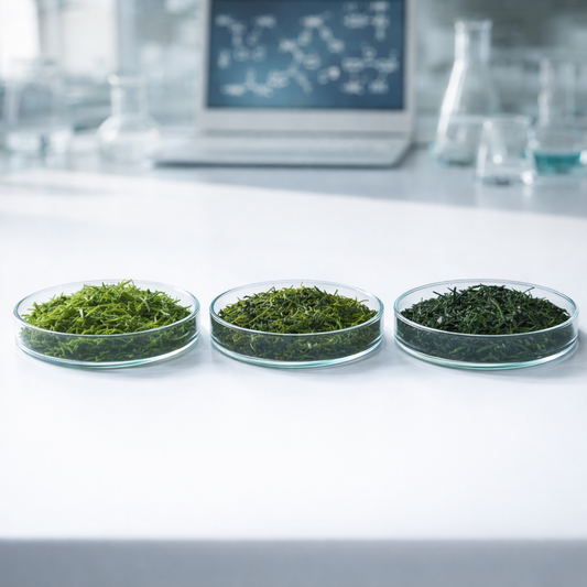 Dried cereal leaf samples used to study composition changes during processing