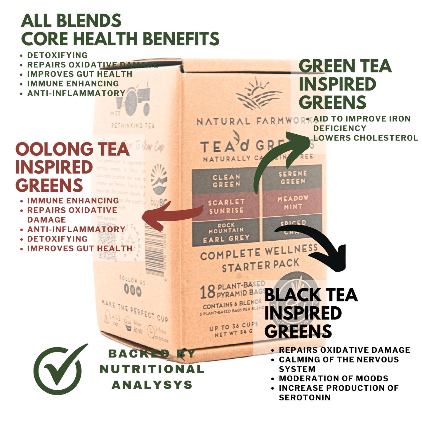 18 Pyramid Tea Bags ~ 54g Complete Wellness Starter Pack