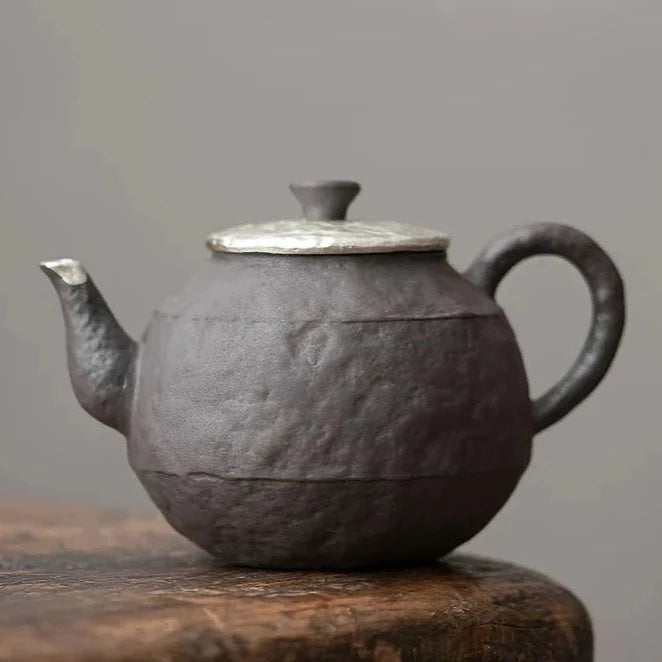 Yuannian Pot Tea Boiling Water Vintage Old Rock Clay Handmade Silver Gilded Clay Ceramic Teapot Stoneware Tea Making Device